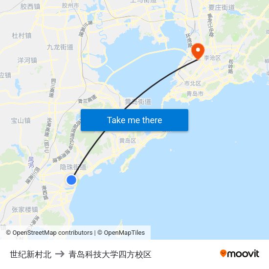 世纪新村北 to 青岛科技大学四方校区 map