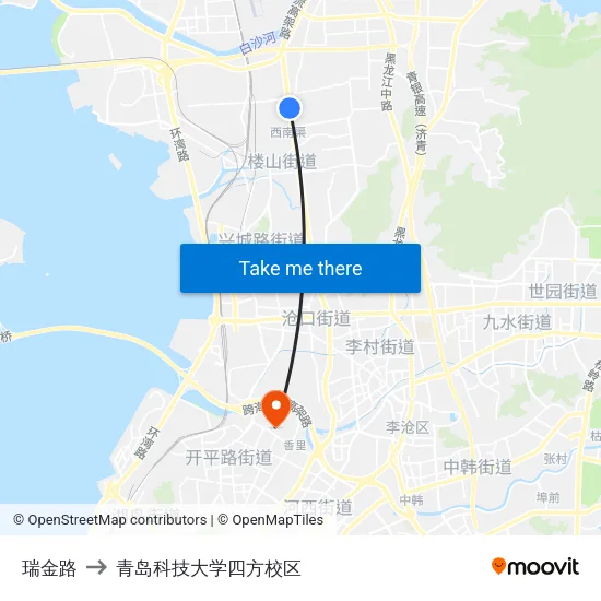 瑞金路 to 青岛科技大学四方校区 map