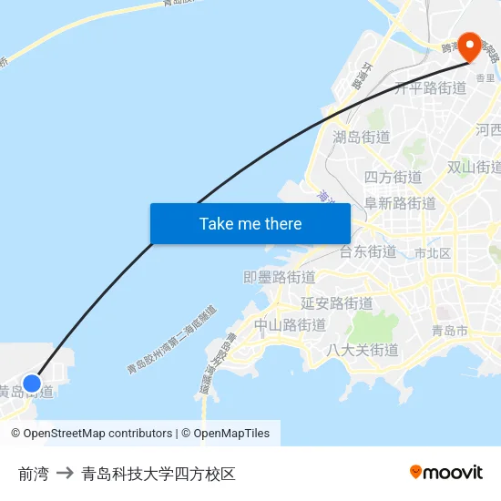 前湾 to 青岛科技大学四方校区 map