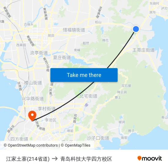 江家土寨(214省道) to 青岛科技大学四方校区 map