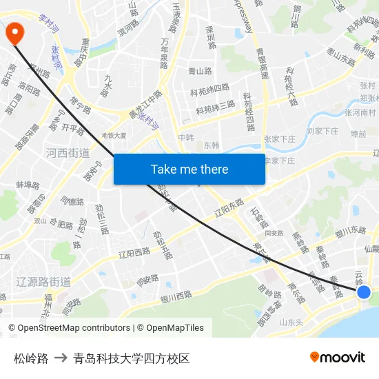 松岭路 to 青岛科技大学四方校区 map