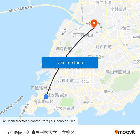 市立医院 to 青岛科技大学四方校区 map