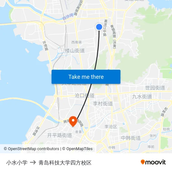 小水小学 to 青岛科技大学四方校区 map