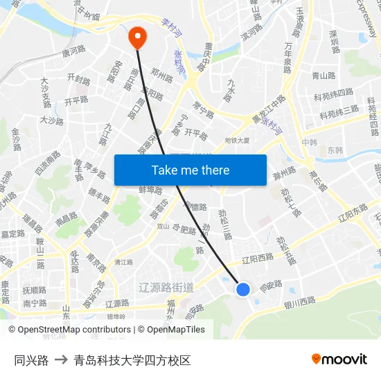 同兴路 to 青岛科技大学四方校区 map
