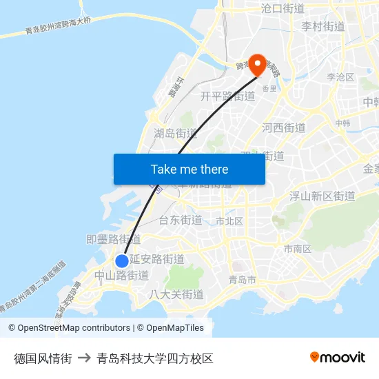 德国风情街 to 青岛科技大学四方校区 map