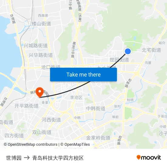 世博园 to 青岛科技大学四方校区 map