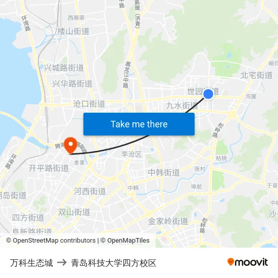 万科生态城 to 青岛科技大学四方校区 map