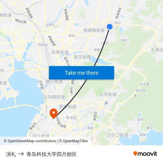 演礼 to 青岛科技大学四方校区 map