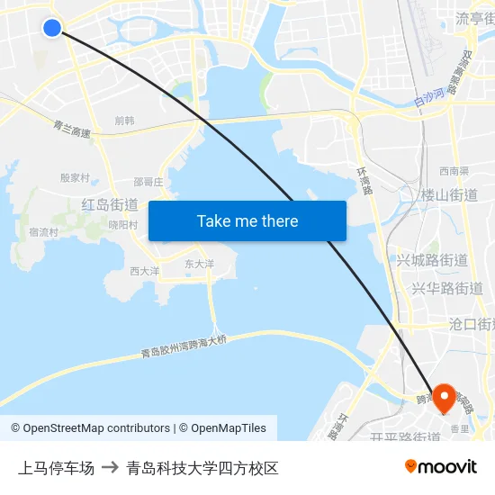 上马停车场 to 青岛科技大学四方校区 map