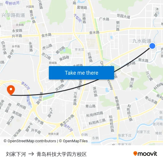 刘家下河 to 青岛科技大学四方校区 map