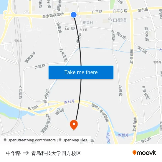 中华路 to 青岛科技大学四方校区 map