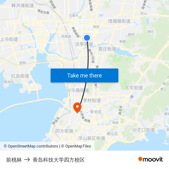 前桃林 to 青岛科技大学四方校区 map