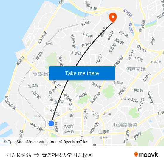 四方长途站 to 青岛科技大学四方校区 map