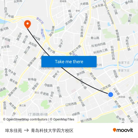 埠东佳苑 to 青岛科技大学四方校区 map