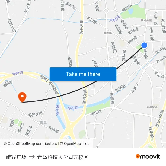维客广场 to 青岛科技大学四方校区 map