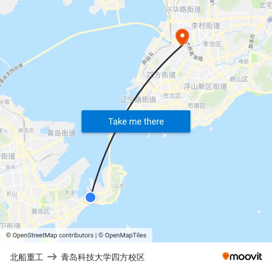 北船重工 to 青岛科技大学四方校区 map