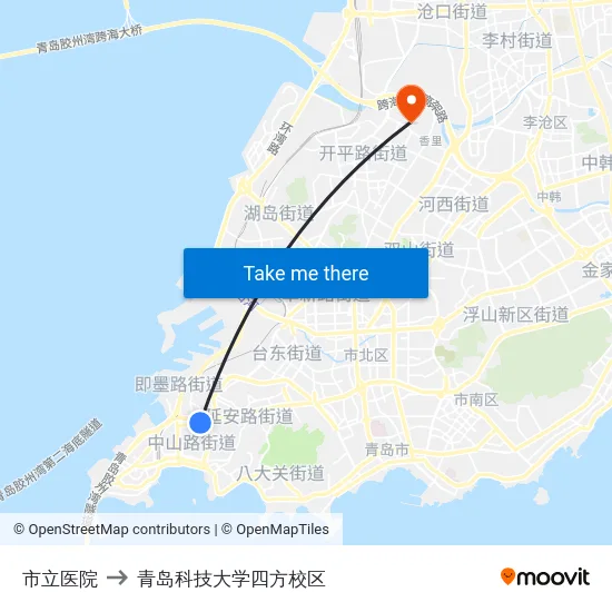 市立医院 to 青岛科技大学四方校区 map