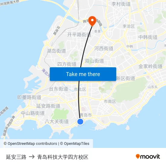 延安三路 to 青岛科技大学四方校区 map