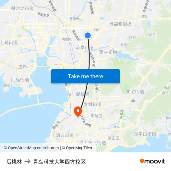 后桃林 to 青岛科技大学四方校区 map