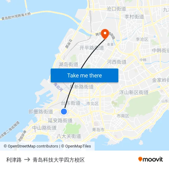利津路 to 青岛科技大学四方校区 map
