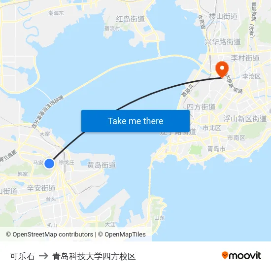 可乐石 to 青岛科技大学四方校区 map