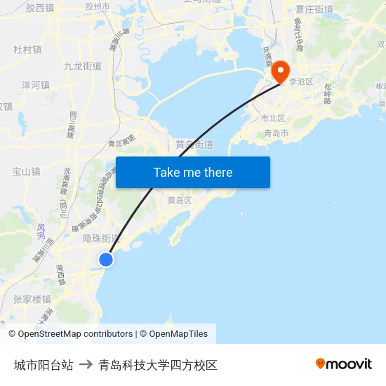 城市阳台站 to 青岛科技大学四方校区 map