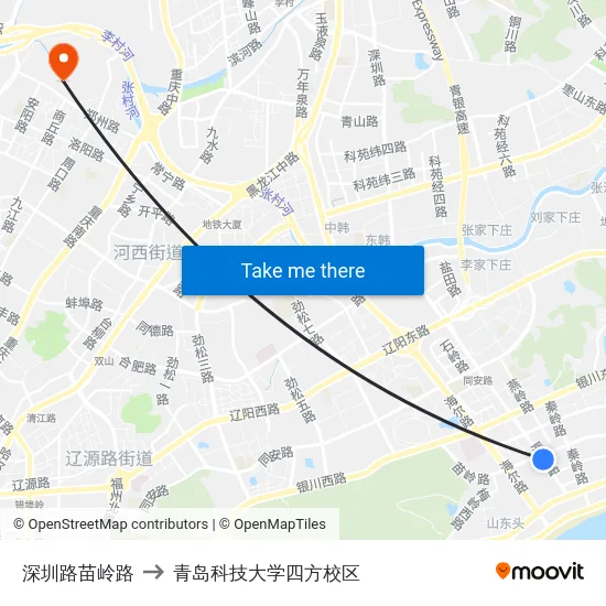 深圳路苗岭路 to 青岛科技大学四方校区 map