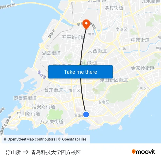 浮山所 to 青岛科技大学四方校区 map