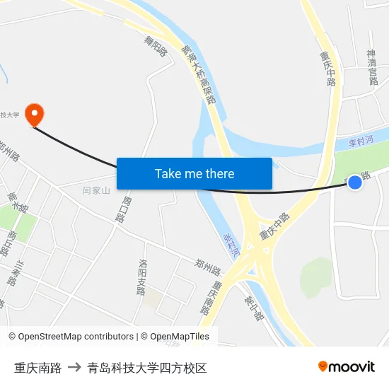 重庆南路 to 青岛科技大学四方校区 map