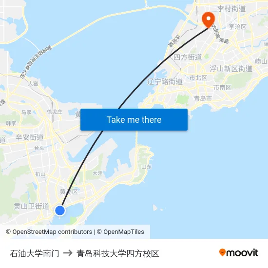 石油大学南门 to 青岛科技大学四方校区 map