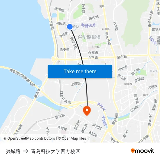 兴城路 to 青岛科技大学四方校区 map