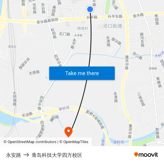 永安路 to 青岛科技大学四方校区 map
