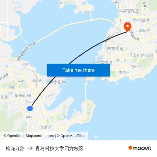 松花江路 to 青岛科技大学四方校区 map