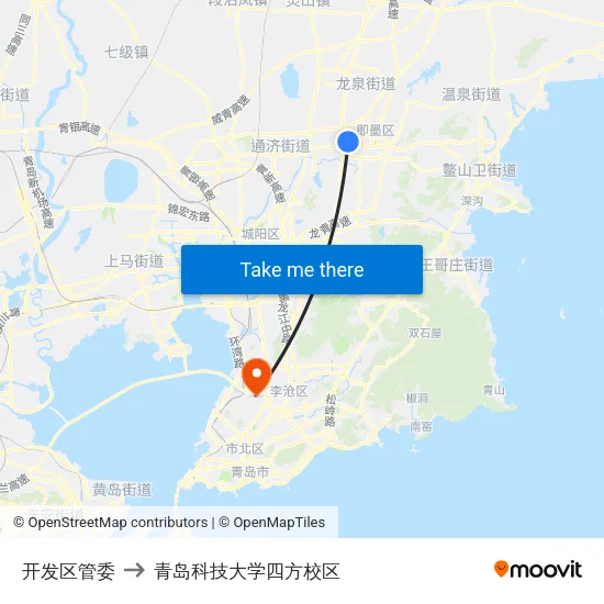 开发区管委 to 青岛科技大学四方校区 map