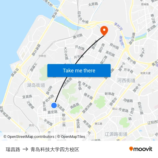 瑞昌路 to 青岛科技大学四方校区 map