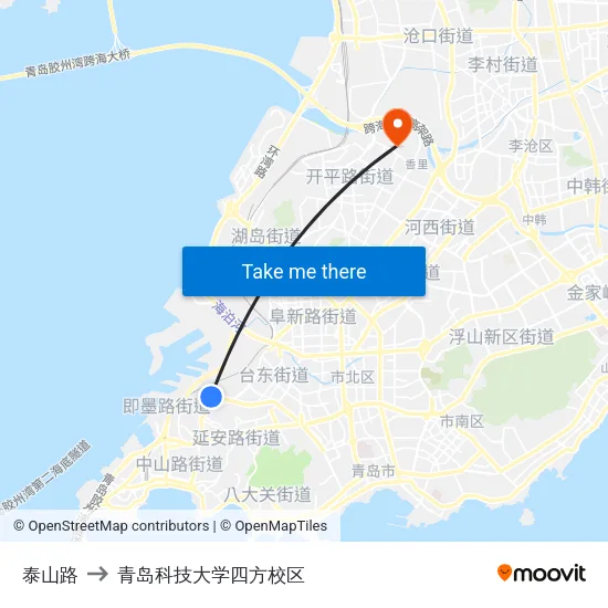 泰山路 to 青岛科技大学四方校区 map