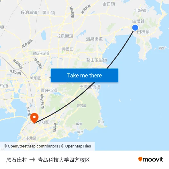 黑石庄村 to 青岛科技大学四方校区 map