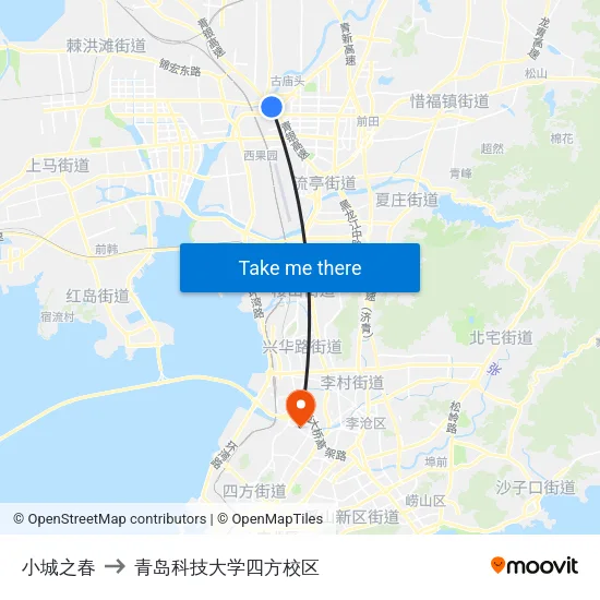 小城之春 to 青岛科技大学四方校区 map