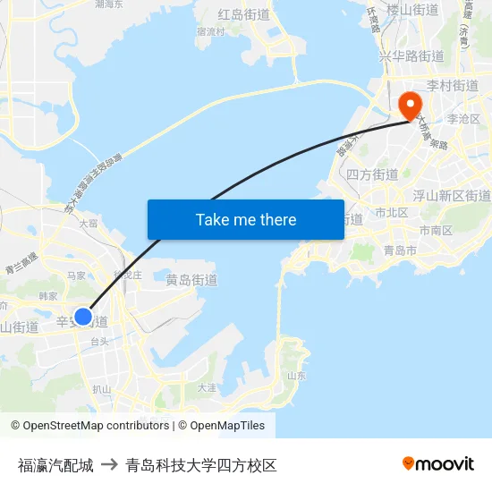 福瀛汽配城 to 青岛科技大学四方校区 map