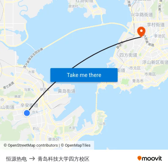 恒源热电 to 青岛科技大学四方校区 map