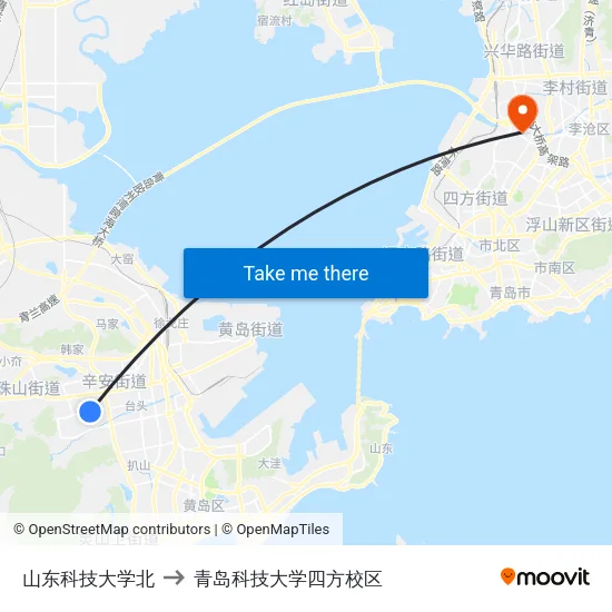 山东科技大学北 to 青岛科技大学四方校区 map