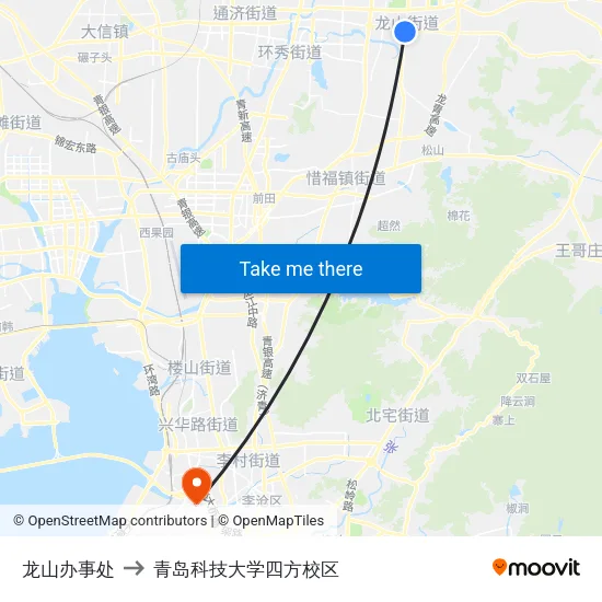 龙山办事处 to 青岛科技大学四方校区 map
