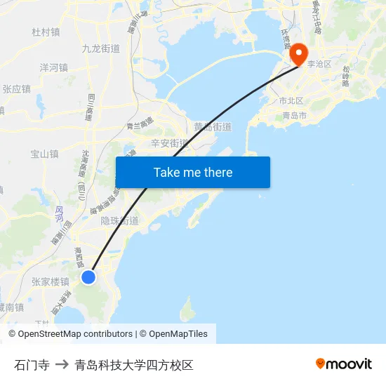 石门寺 to 青岛科技大学四方校区 map