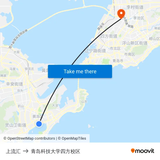 上流汇 to 青岛科技大学四方校区 map
