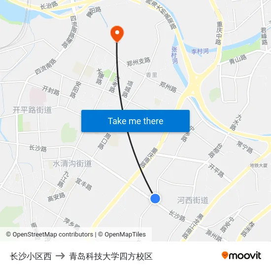 长沙小区西 to 青岛科技大学四方校区 map