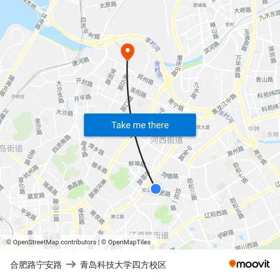 合肥路宁安路 to 青岛科技大学四方校区 map