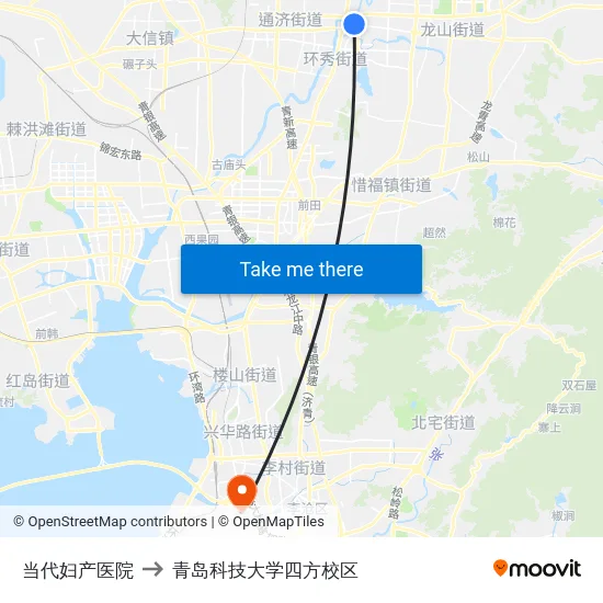 当代妇产医院 to 青岛科技大学四方校区 map