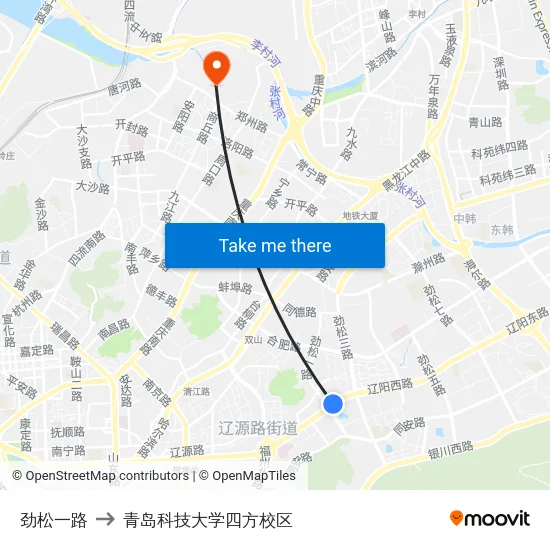 劲松一路 to 青岛科技大学四方校区 map
