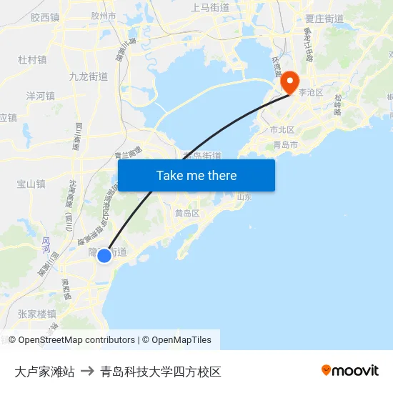 大卢家滩站 to 青岛科技大学四方校区 map