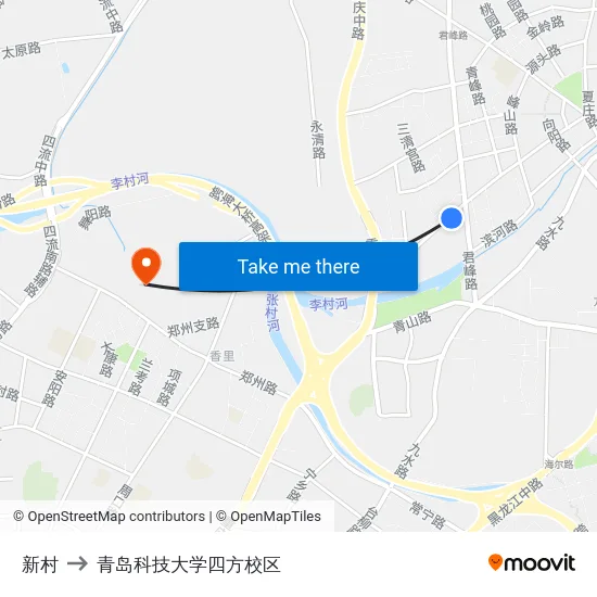 新村 to 青岛科技大学四方校区 map